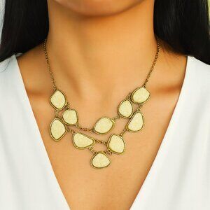 Nordstrom Statement Necklace Bib Layered Ivory Color Gold Toned NWT